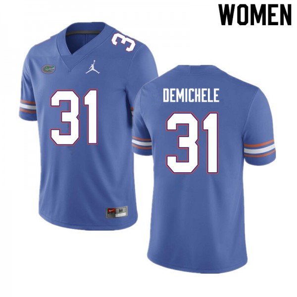 Women #31 Chase DeMichele Florida Gators College Football Jersey Blue